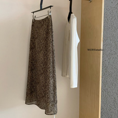 WGWE秋装女韩系时髦辣妹风豹纹直筒显瘦百搭垂顺中长半身裙W6685