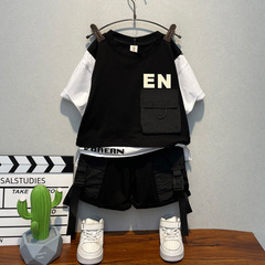 Children's Summer Boys Workwear Set 2024 New Korean Style Casual Short-Sleeve Two-Piece Trendy Baby Clothes