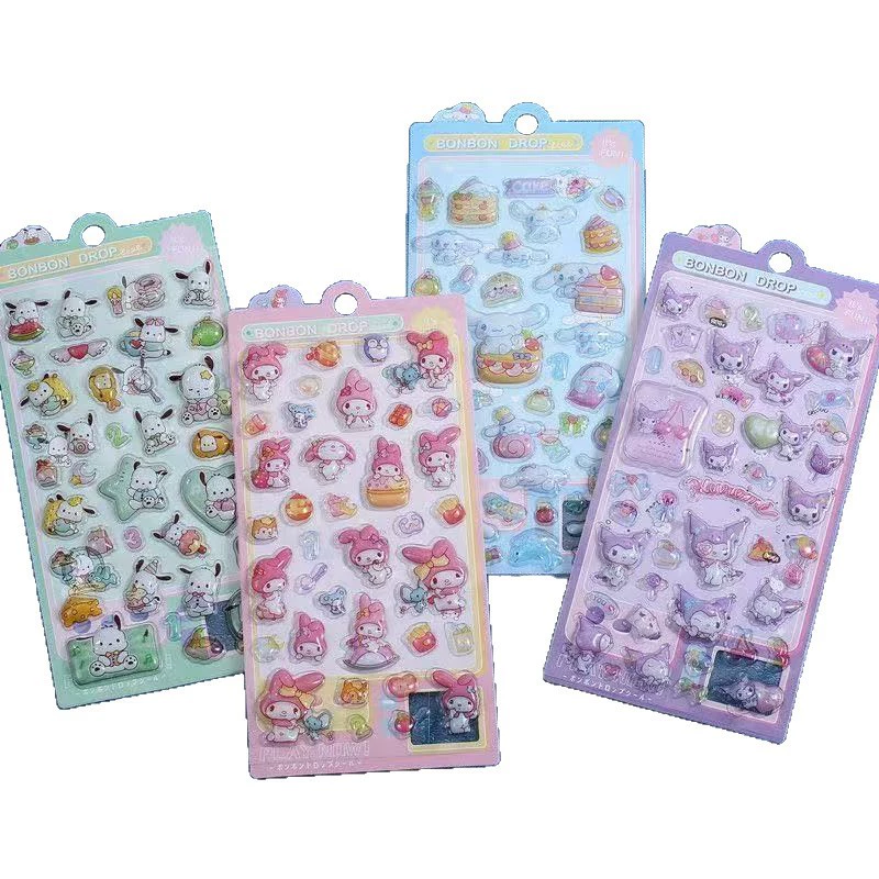 Наклейка (Sanrio) 3D рельефная, Pochacco Kuromi Cinnamoroll My Melody, 18×9 см
