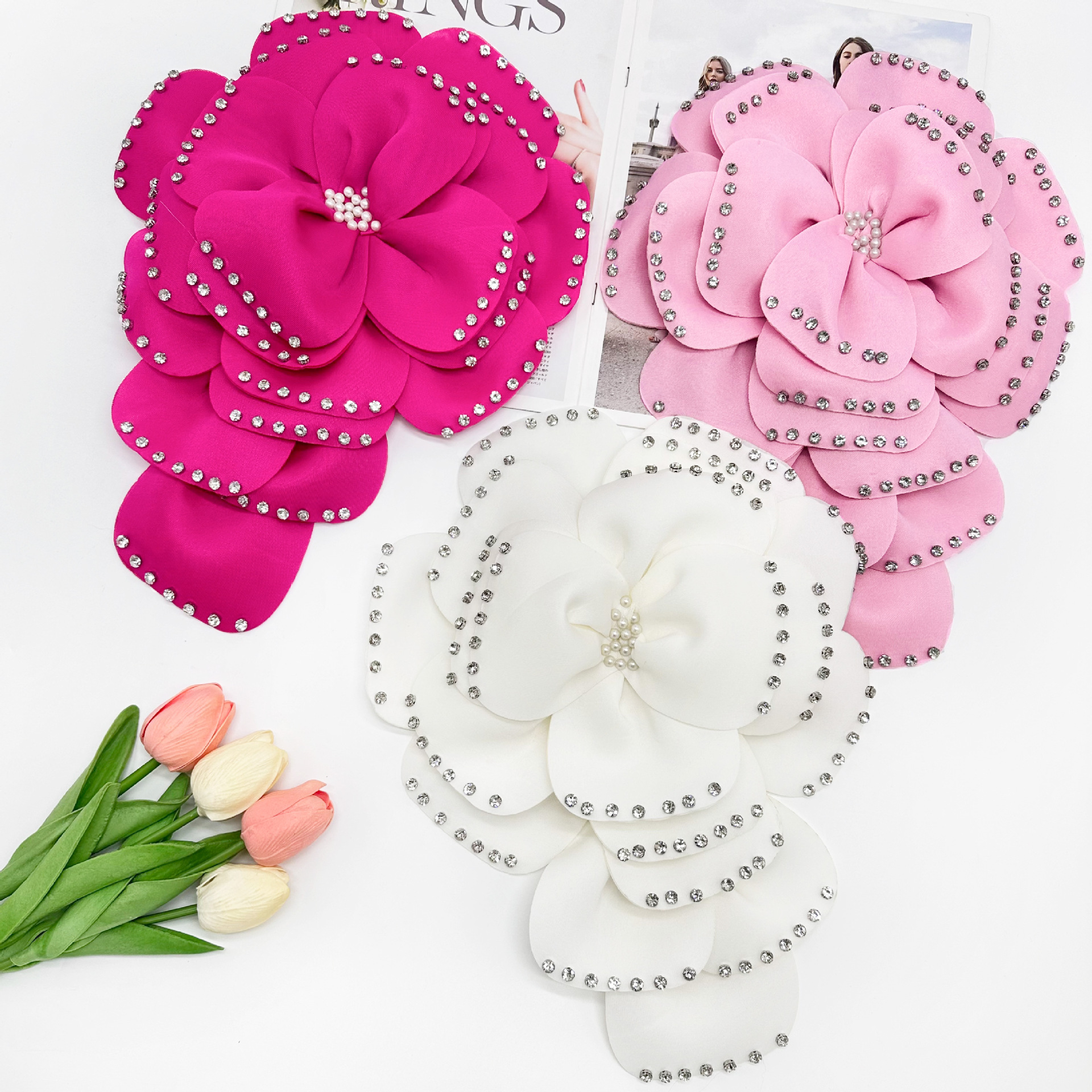 Nuevo estereoscópico multicapa tela de alta calidad flores grandes ropa DIY vestido tocado joyas para el cabello joyas de flores pectoral