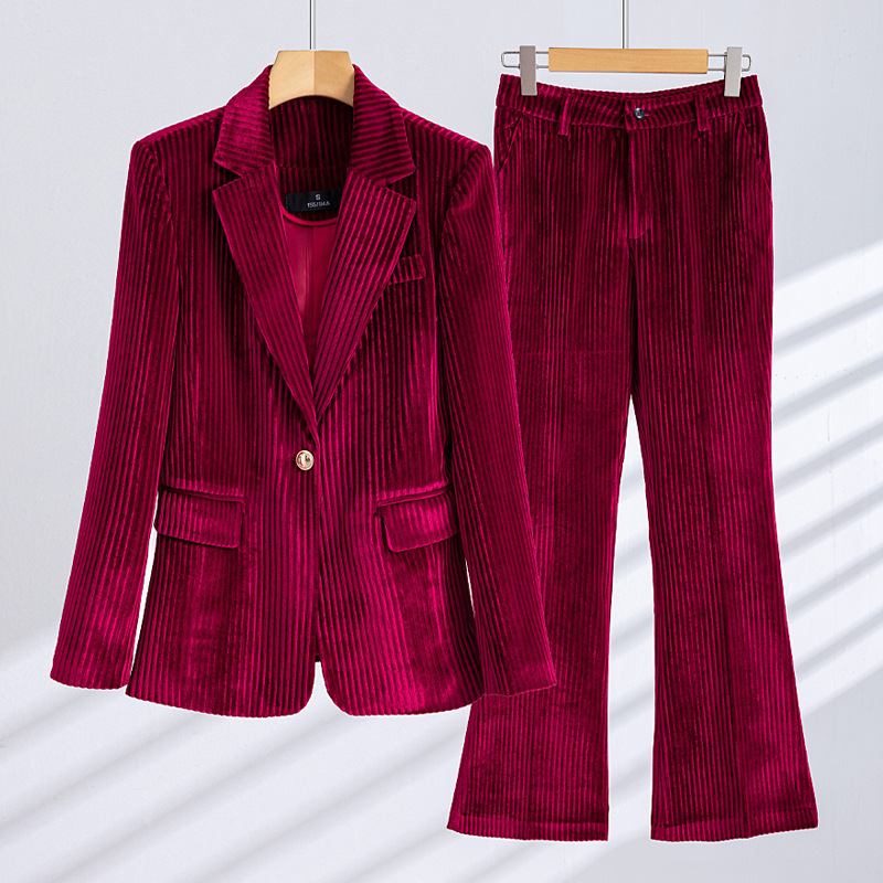 Amazon velvet suit jacket women's autumn high-end feminine temperament blouse gold velvet suit suit Amazon velvet suit jacket women's autumn high-end feminine temperament blouse gold velvet suit suit