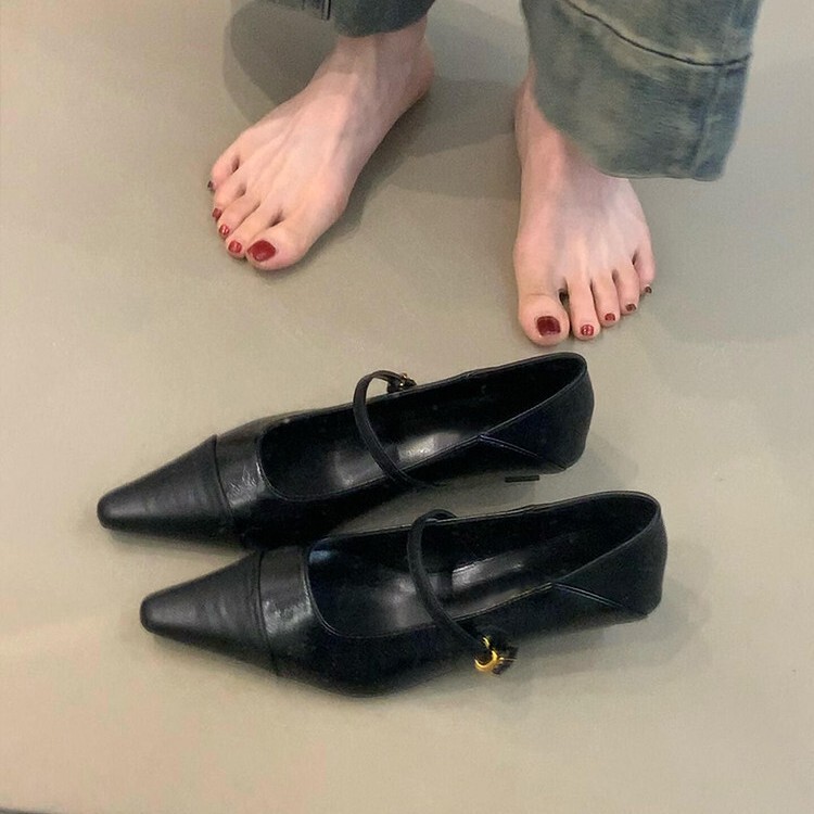 Sheepskin Version~French Retro Style Height-Increasing Work Shoes for Women, Slip-On Pointed-Toe Elegant Bow-Knot Single Shoes