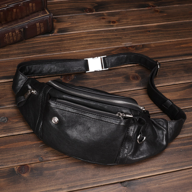 New Men's Sheepskin Bag Soft Leather Mobile Phone Waist Bag Large Capacity Sports Multifunctional Cashier Crossbody Men's Leather Chest Bag