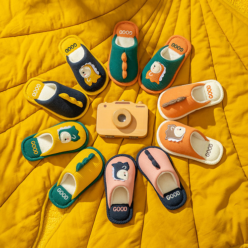 Children's Cotton Slippers for Autumn and Winter, Cute Dinosaur Home Indoor Anti-Slip Warm Plush Slippers for Toddlers
