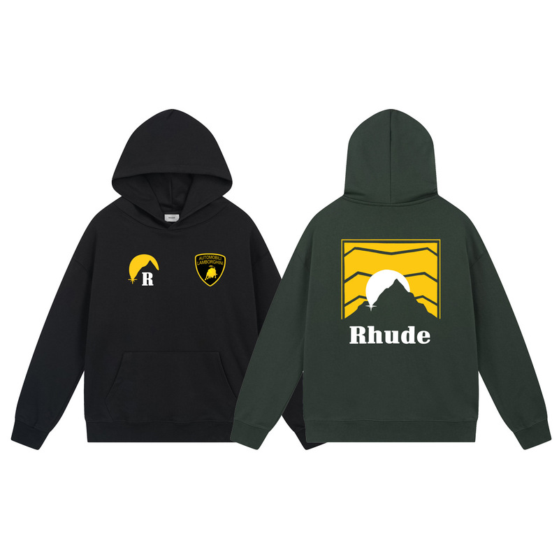 美式小众潮牌RHUDE秋冬新款ins皇冠旗帜高街复古宽松连帽卫衣男女|undefined