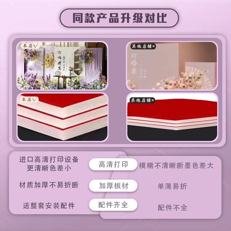 高级感紫色大气新中式订婚宴布置装饰摆台全套定制kt板背景墙摆件|undefined
