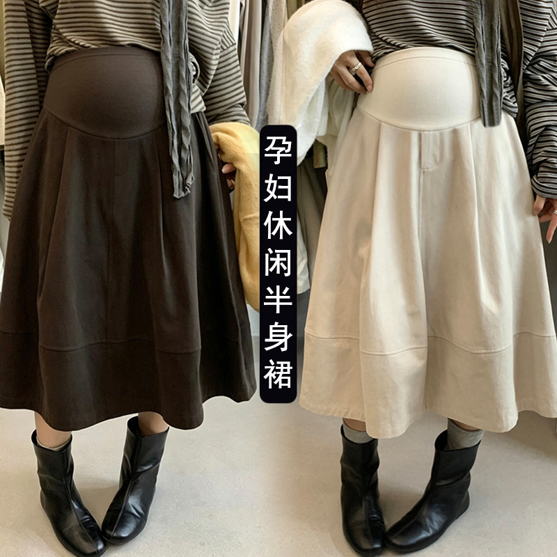 New 2026 autumn and winter collection: Korean-style retro midi skirt for pregnant women, versatile and flattering, with a floral pattern and a balloon-like silhouette