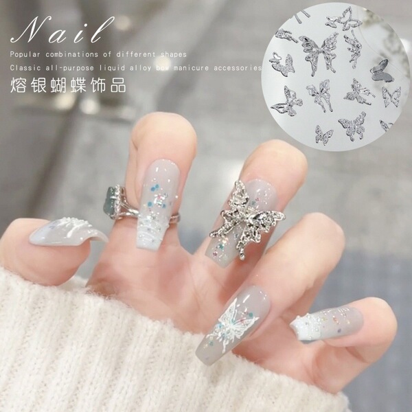 Popular silver hollow butterfly nail art jewelry metal large…