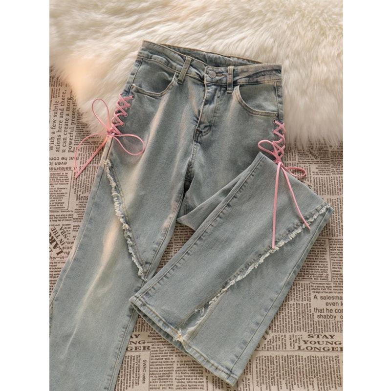 Women's Daily Simple Style Solid Color Bow Knot Full Length Button Flared Pants Jeans display picture 6