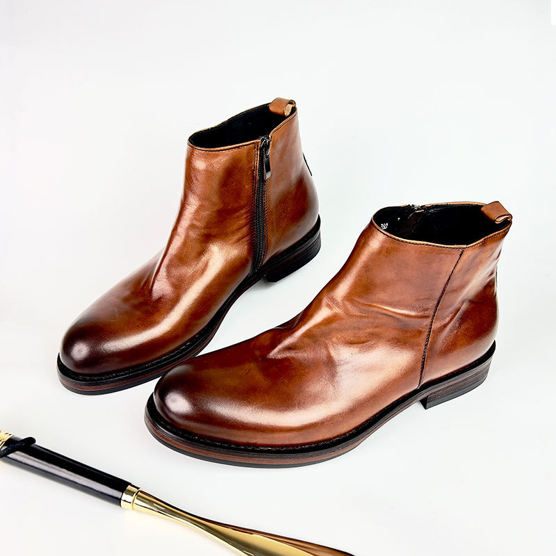 공장 영국 빈티지 세척 말 가죽 부츠 높은 최고 캐주얼 굿 이어 신발 발목 부츠 포인팅 첼시 부츠 남성