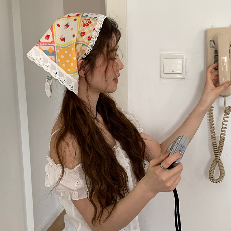 Pañuelo de seda de confinamiento de encaje de diadema francés de alta gama ins pañuelo de playa de fotografía de viaje de verano de alta gama