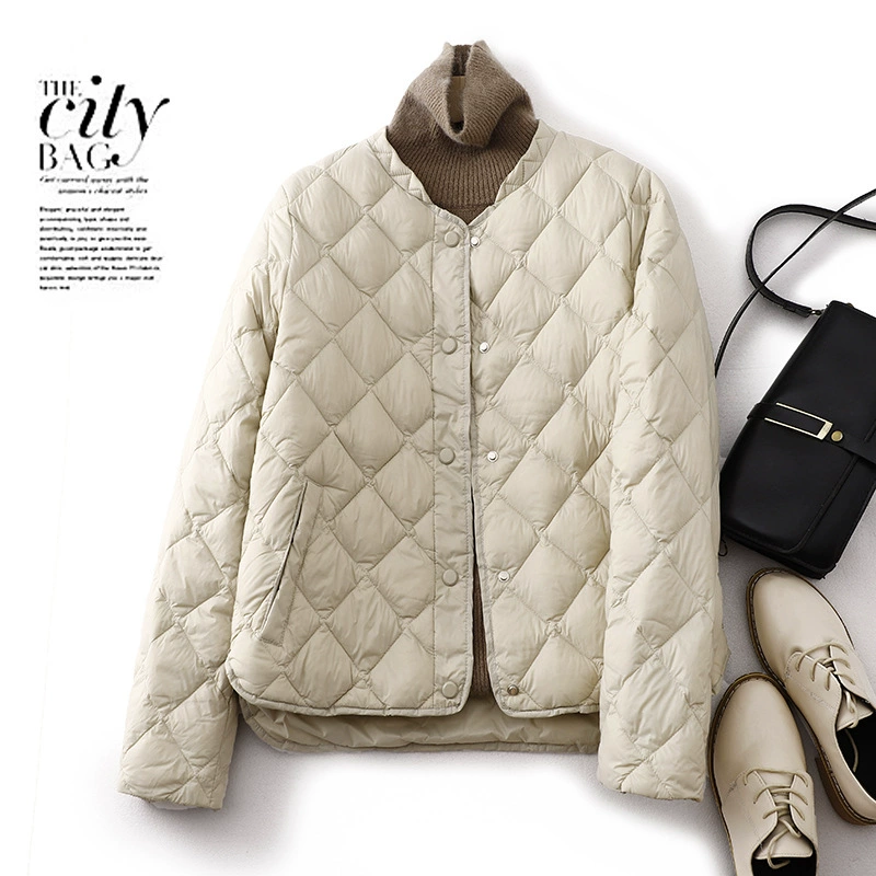 2024 осень-зима новая корейская мода свободная мода ромбовидный пуховик воротник теплая куртка женщина