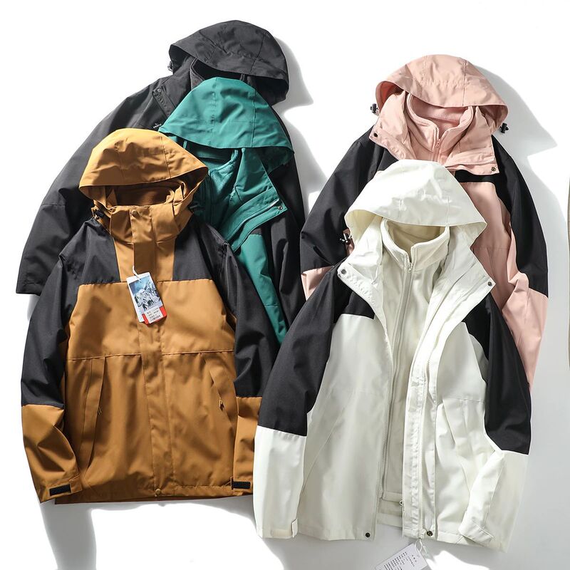 Outdoor three-in-one black technology waterproof windproof autumn and winter couple's contrast color soft shell outdoor mountaineering jacket