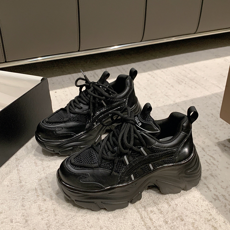 Scarpe da papà da donna 2024 nuova moda primaverile retrò piccole scarpe sportive con lacci alte con suola spessa_voghion.com