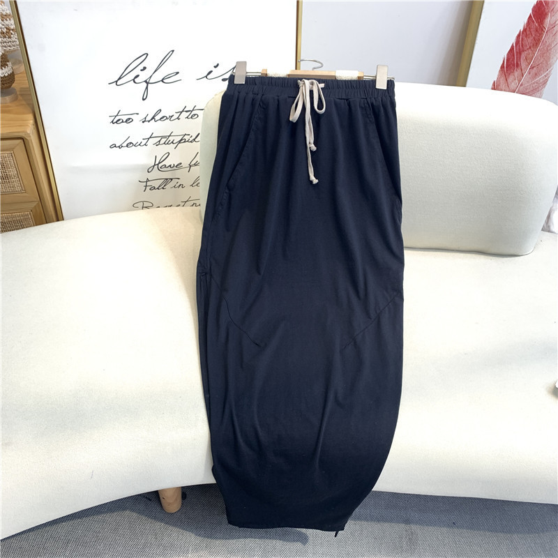 Big Sale Model in Stock Drawstring Slit Skirt Women's Summer Mid-Length Skirt Korean Style Casual Lazy Non-Returnable