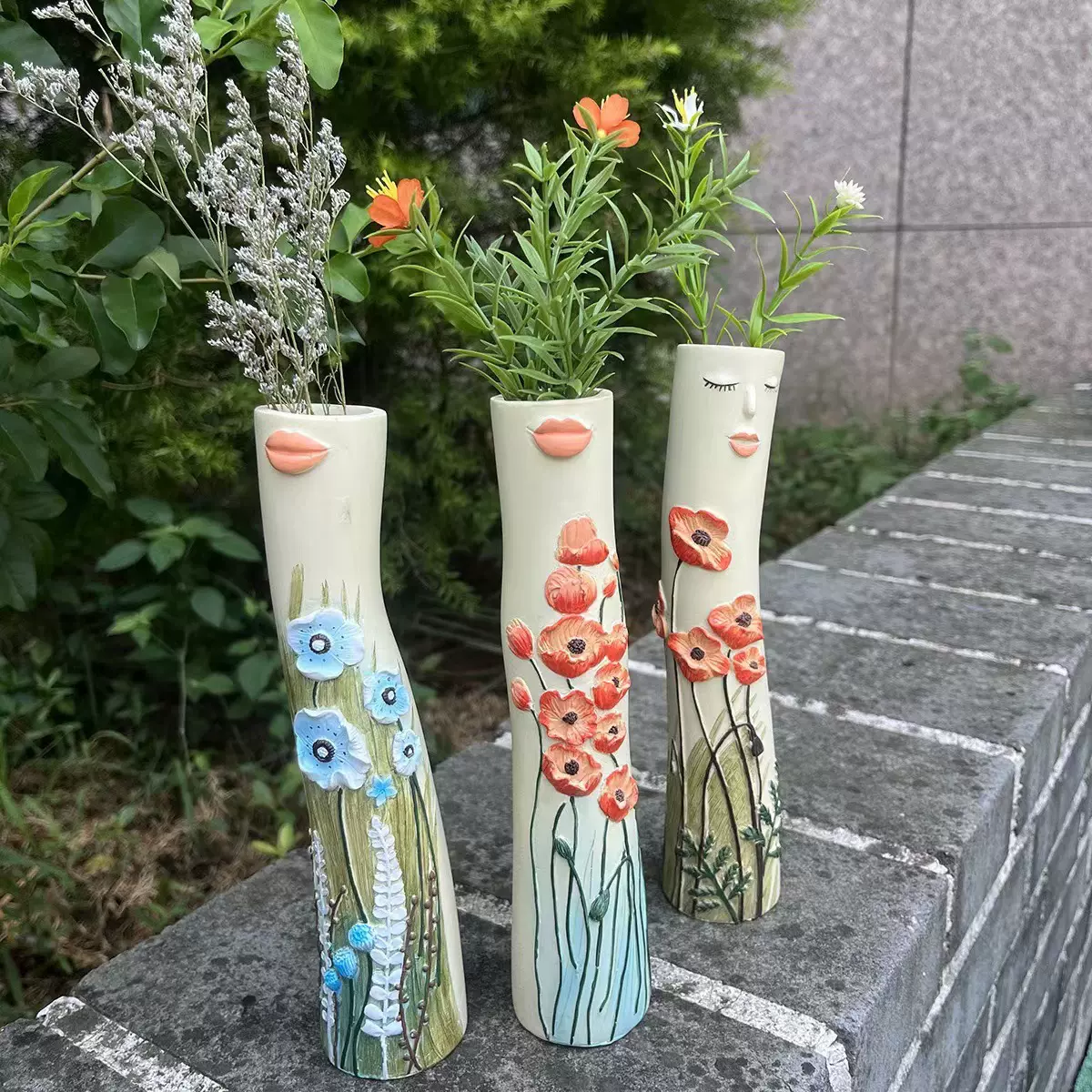 跨境热款优雅婀娜女士树脂干花花瓶户外庭院装饰家居桌面雕塑摆件