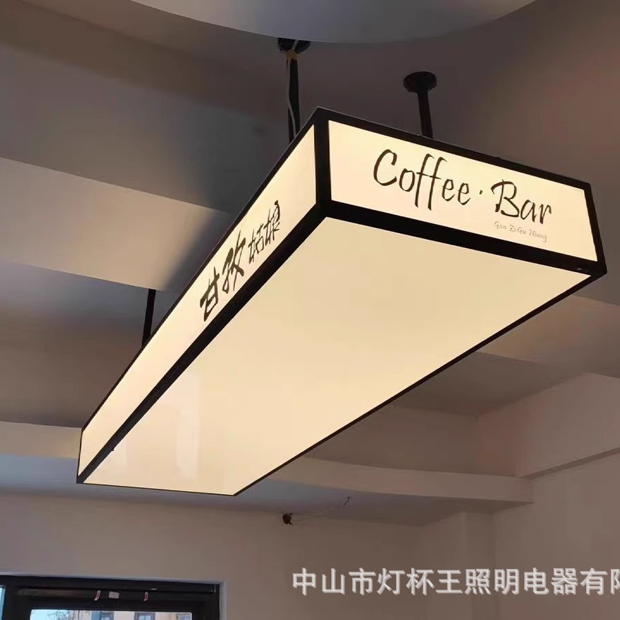 Acrílico barra colgante cajero caja de luz café leche tiendas de té leche