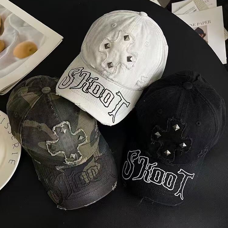 New American Retro Hip-Hop Sun Protection Cap with Fashionable Embroidery Street Camouflage Face-Slimming Small Cross Baseball Cap