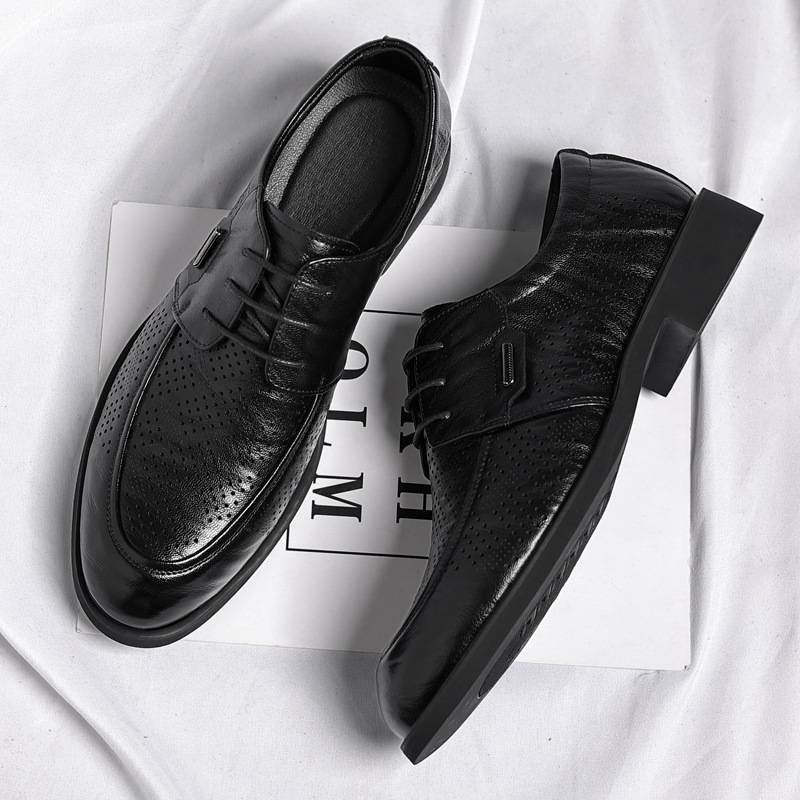 Hollow Out Men's Leather Shoes Hand-grain Pattern Business Formal Dress Shoes For Office Work_vogvips.com