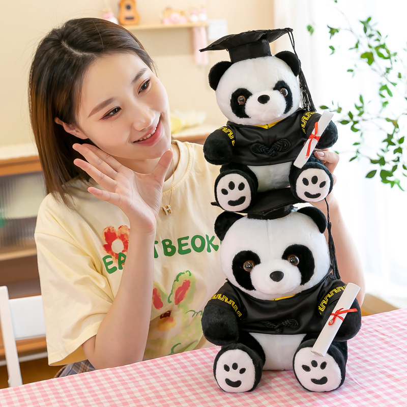 Muñeca de graduación con gorra de doctorado, uniforme, panda, regalo universitario, logo personalizado