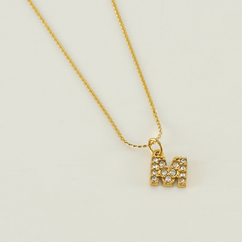 Transfronterizo europeo y americano estilo de moda todo fósforo de acero inoxidable carta Collar chapado en oro diamante incrustado estilo simple tira de cadena delgada s para las mujeres