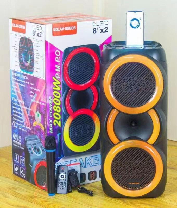 新型ダブル8インチサブウーファー携帯オーディオ屋外広場ダンススピーカー無線ブルートゥースk歌KOLAV-D2805|undefined