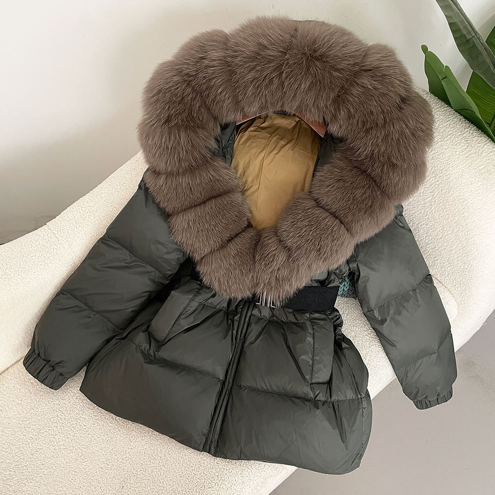 Abbigliamento da donna Inverno Caldo Moda Oversize Collo in vera volpe Cappuccio Giacca in piumino d'anatra bianca Pelliccia_voghion.com