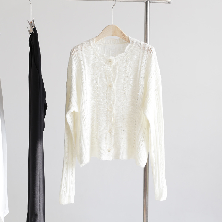 Autumn Mohair Japanese Style Style Gentle and Furry Pearl White Sweater Cardigan Clean and Sweet Lady Long-Sleeved Jacket