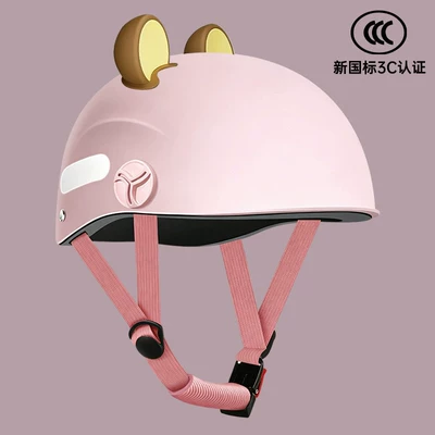 New certified electric vehicle safety Motosiklet kaskı (dəbilqə) - new-national-standard-3c-certified-peach-pink-bear-ears-one-size-fits-all