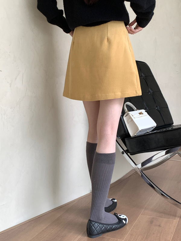 复古灯芯绒a字短裙子薇颂女装2025秋季新款高腰遮胯显瘦半身裙|undefined