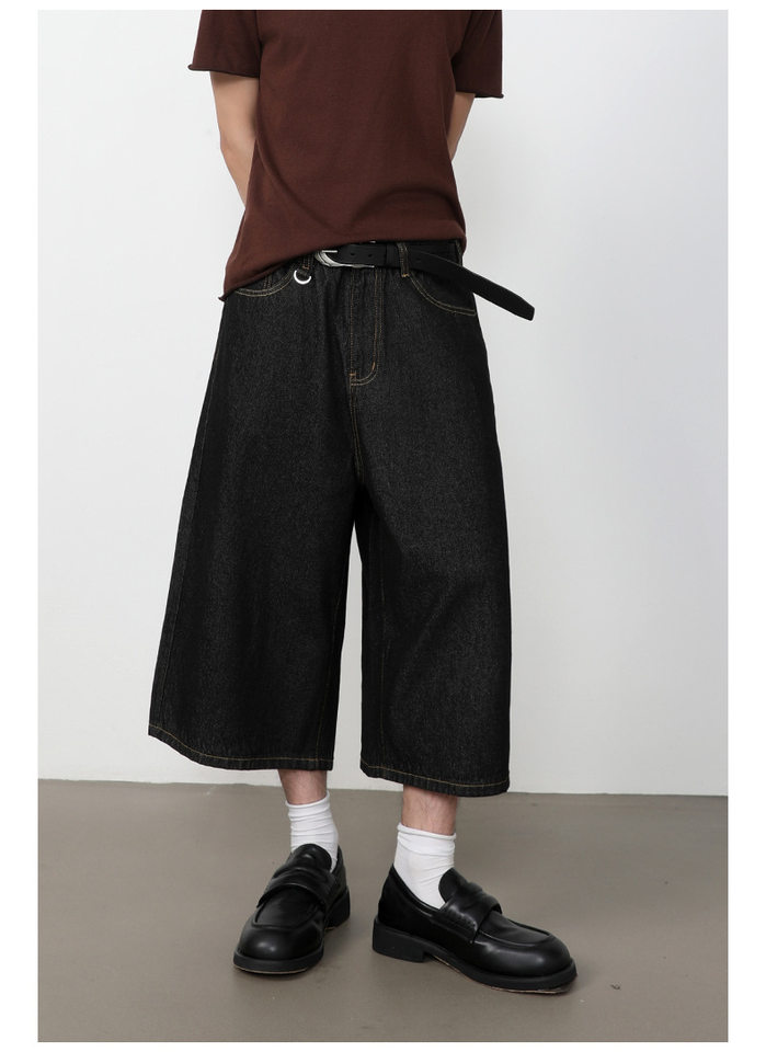 Quần short denim nữ ống rộng lửng kiểu Mỹ — Màu trắng, Màu xanh denim thô, Màu đen thô, Ngụy trang màu mơ chi tiết 26
