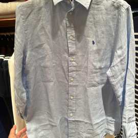 跨境现货RL家新款刺绣亚麻男衬衫时尚百搭OS宽松版型男女同款