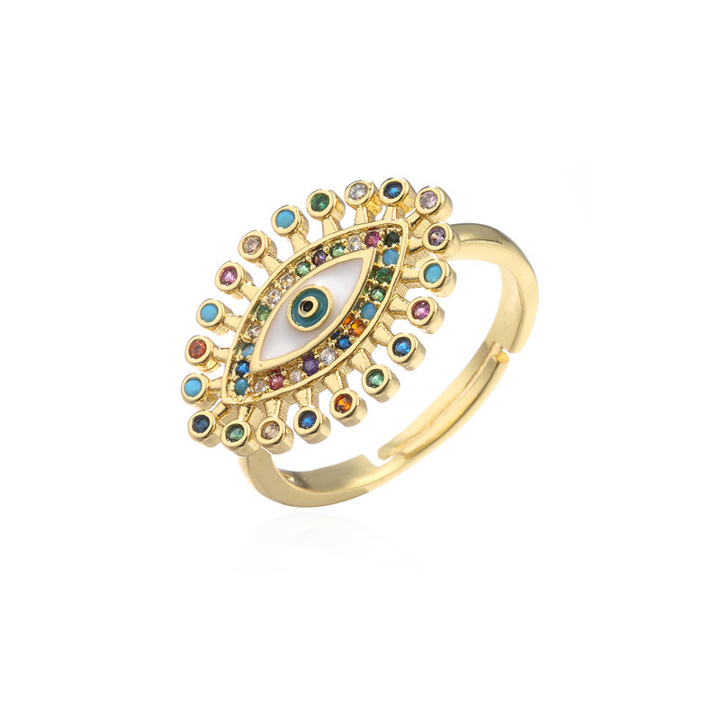 Fashion Eye Shape Colorful Zircon Micro-inlaid Copper Adjustable Ring display picture 6