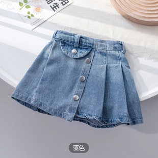 Children's Wear Baby Girl's Denim Skirt Summer New Fashion Pleated Skirt Girl's Stylish Internet Celebrated Skirt for Small and Medium-sized Children