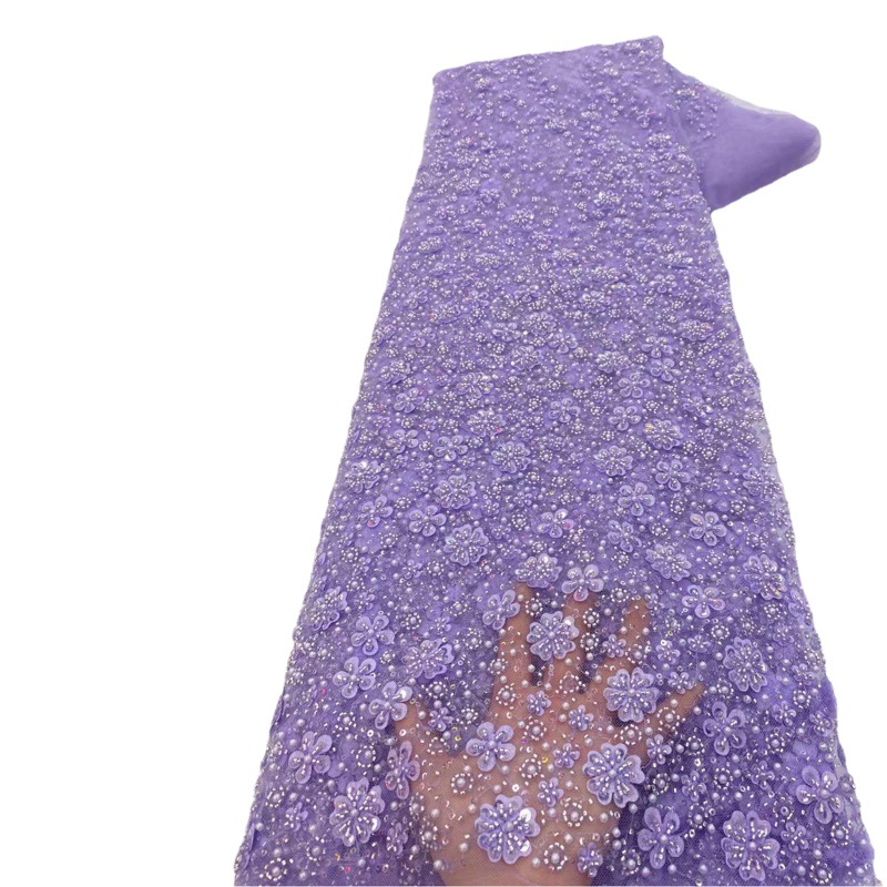 Estilo Hepburn 3D applique encaje perla lentejuelas vestido de novia tela calidad cuentas encaje jx343 image 1