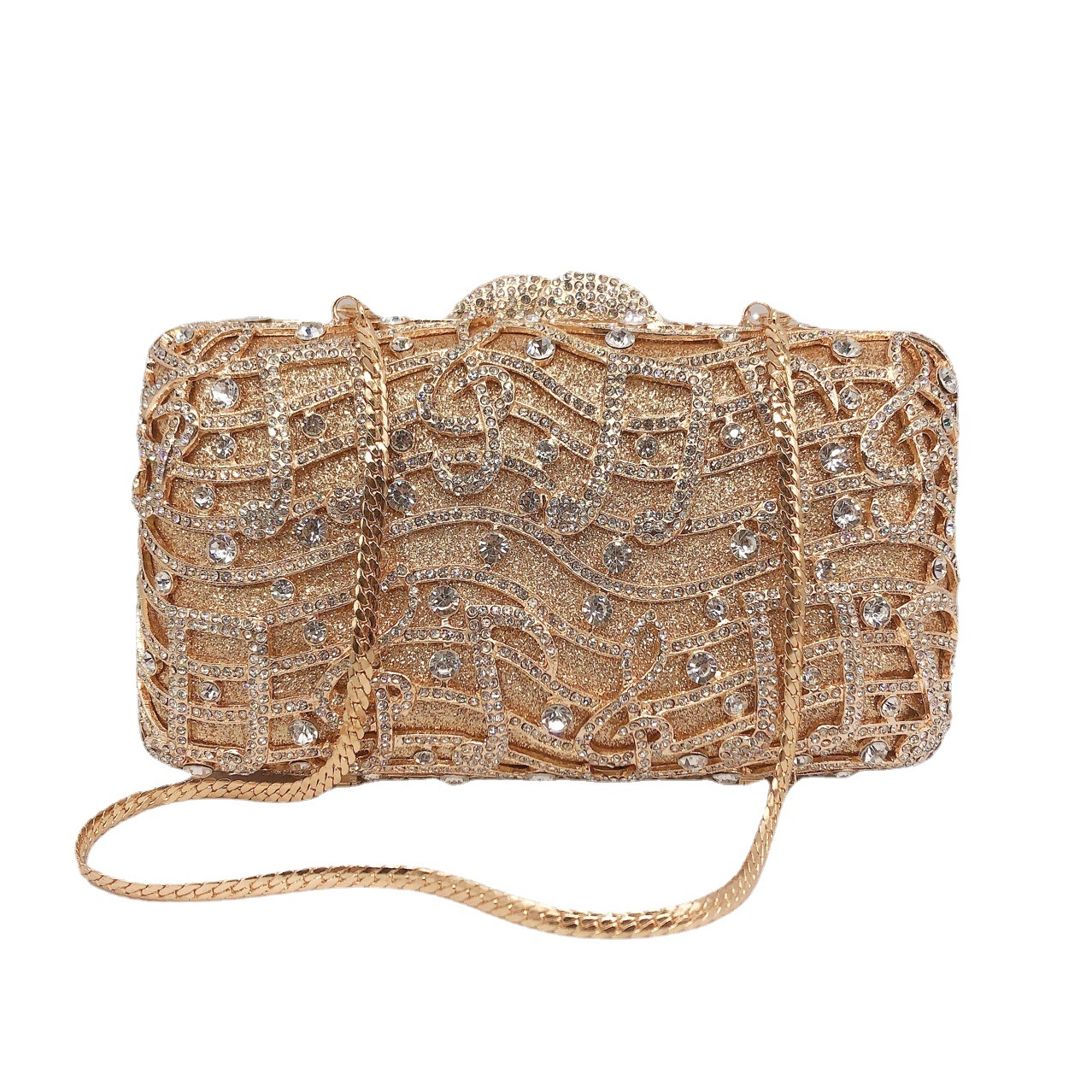Túi clutch nữ đính đá dạ hội hộp cứng cầm tay — Màu đen