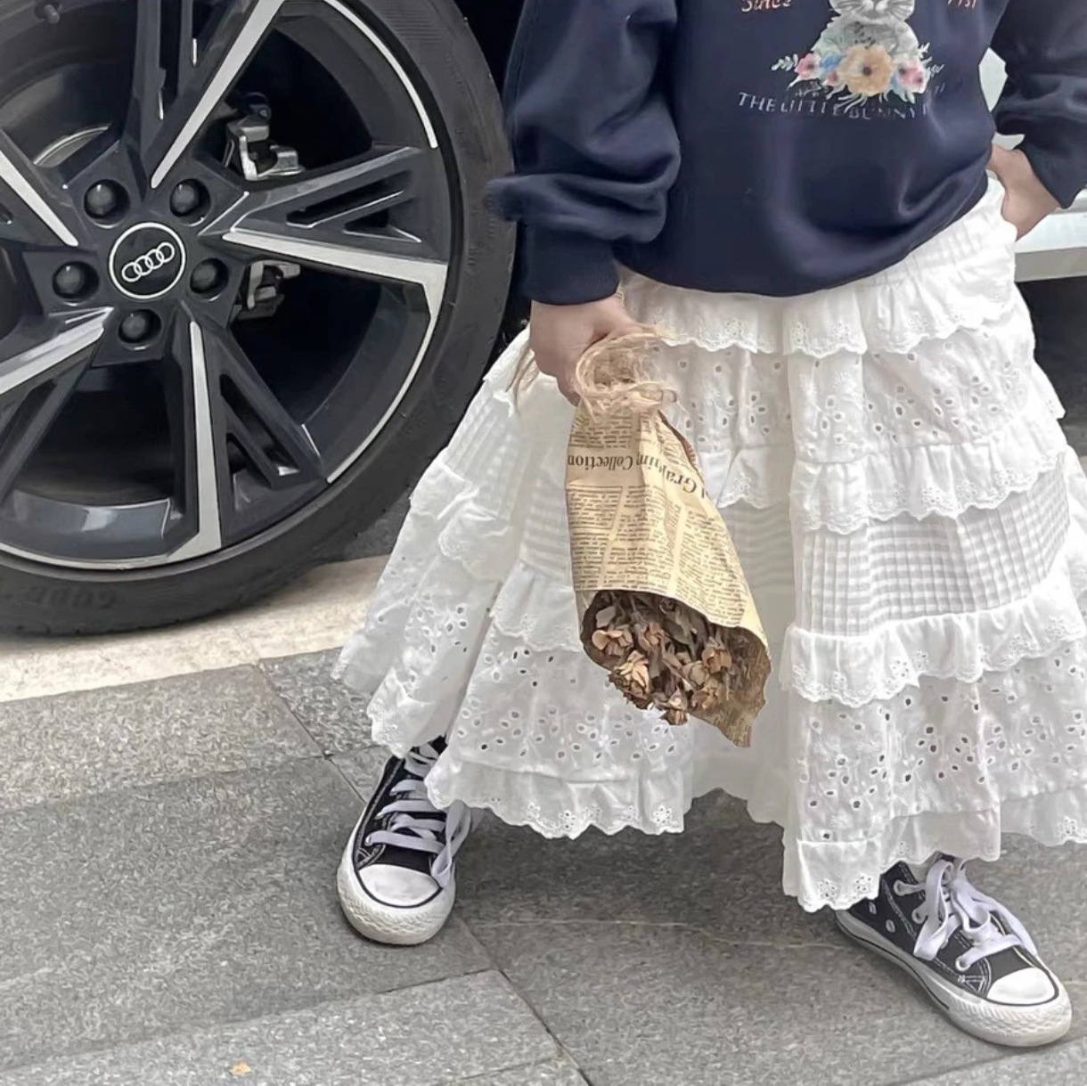 Traje redondo de las muchachas de la estrella de los niños ropa de Primavera/Verano Corea del Sur ropa para niños nuevo estilo occidental moda infantil falda de la niña moda