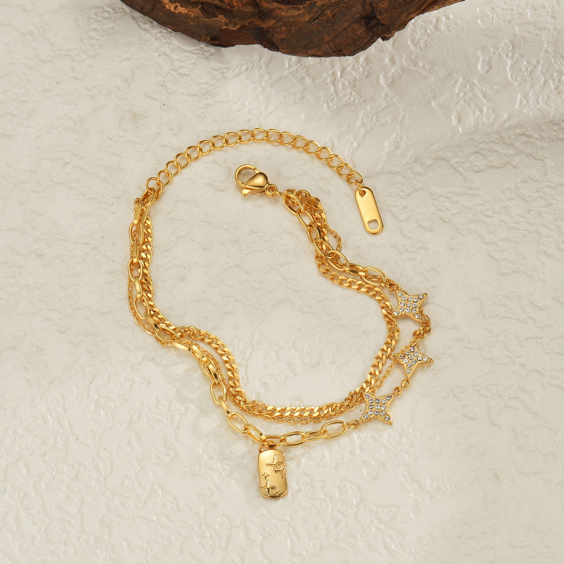 Multi-layer Geometric Bracelet For Women In Gold Plated Stainless Steel_voghion.com