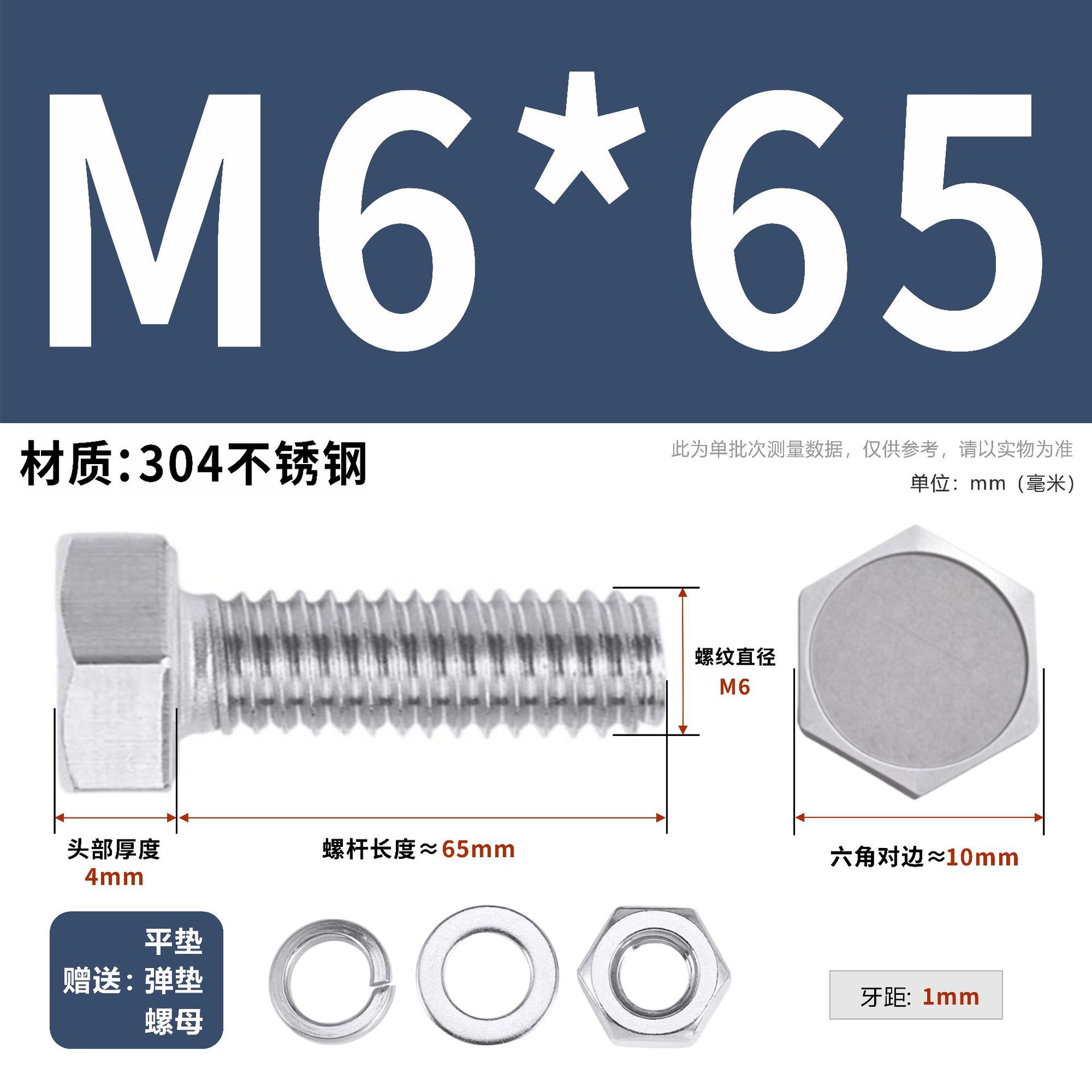 304 acero inoxidable tuerca perno hexagonal conjunto de accesorios de almohadilla de resorte M3M4M5M6M12 image 82