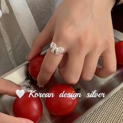 韓版ins冷淡風簡約氣質銀手飾 S925純銀簡約鏤空蝴蝶結戒指女款