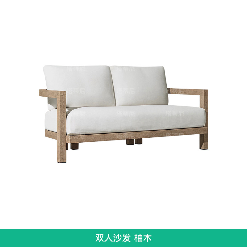 Sofá de patio para exteriores, muebles impermeables de una sola pieza para jardín, conjunto de mesa de centro de teca para terraza de hotel o villa.