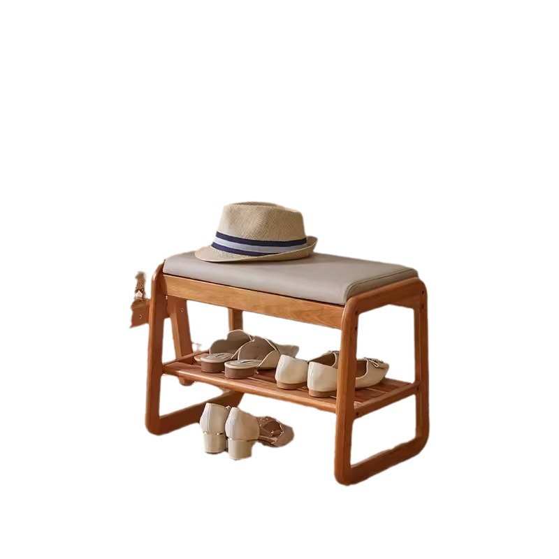 Taburete de cambio de zapatos de madera maciza para uso doméstico, zapatero pequeño y estrecho, taburete de asiento de bolsa blanda integrada, banco de prueba en la puerta, taburete de zapatos