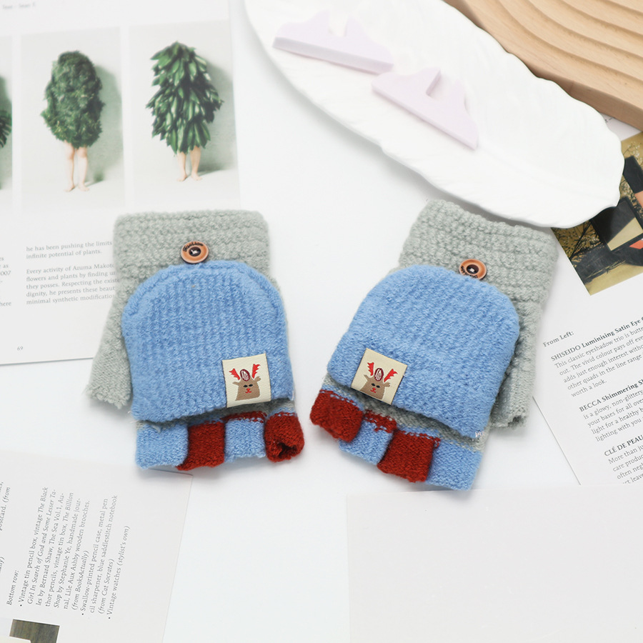 Guantes de invierno de medio dedo para niños niños niños niños niñas estudiantes lindos guantes de peluche de dibujos animados