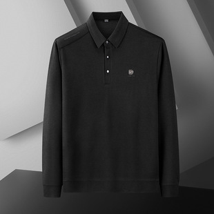 2025 Men's Plus Size Long-Sleeved T-Shirt Spring & Fall Middle-Aged Dad Bottoming Shirt Square Collar Polo Shirt Top