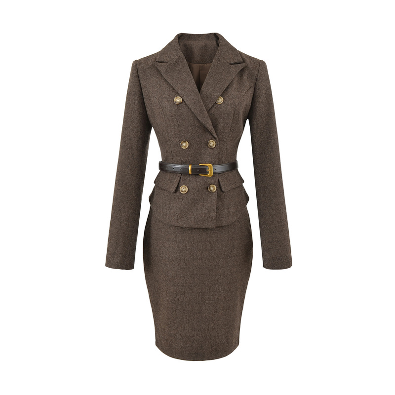 Autumn and Winter Workplace Siren Style Small Suit Belt Waist Jacket Skirt Golden Secretary Two-Piece Set Women's Hip-Hugging Short Skirt Autumn and Winter Workplace Siren Style Small Suit Belt Waist Jacket Skirt Golden Secretary Two-Piece Set Women's Hip-Hugging Short Skirt
