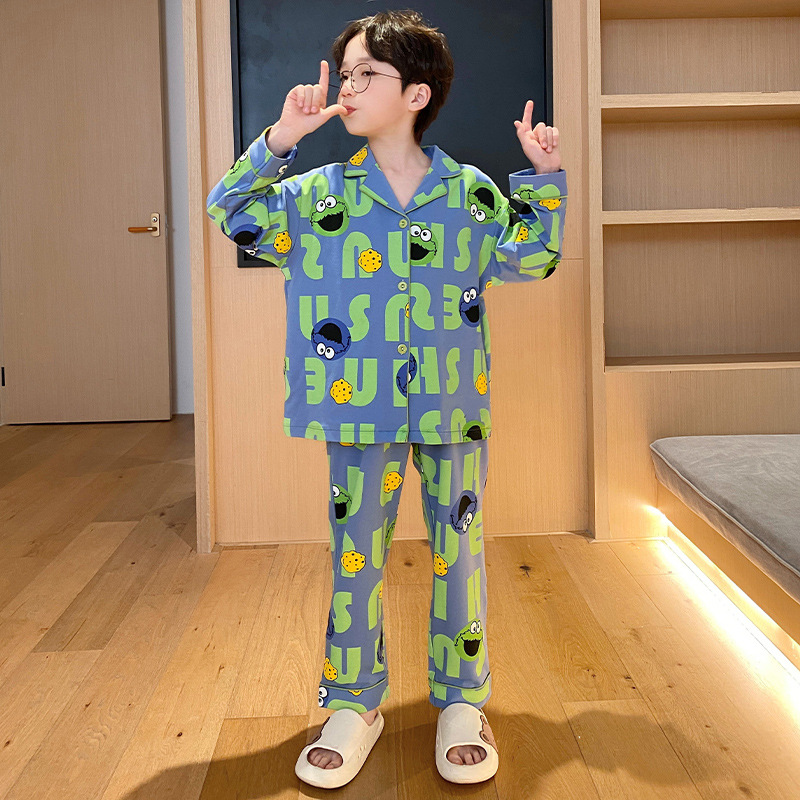 男童睡衣儿童睡衣春秋季款男童卡通长袖薄款大童青少年男孩家居服