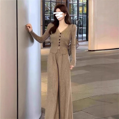 秋冬季两件套韩系高级感穿搭小个子针织衫女上衣穿搭一整套装长裤