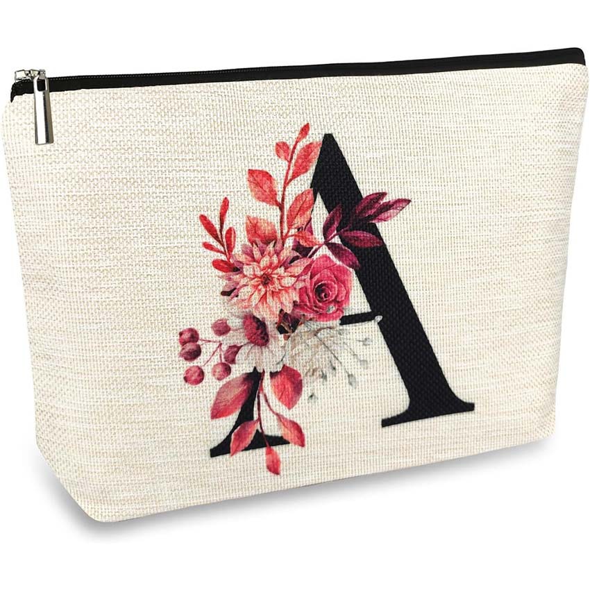 Bolso de cosméticos para mujer de Amazon transfronterizo letra patrón creativo bolsa de cosméticos bolsa de almacenamiento bolsa de cremallera impermeable de lino