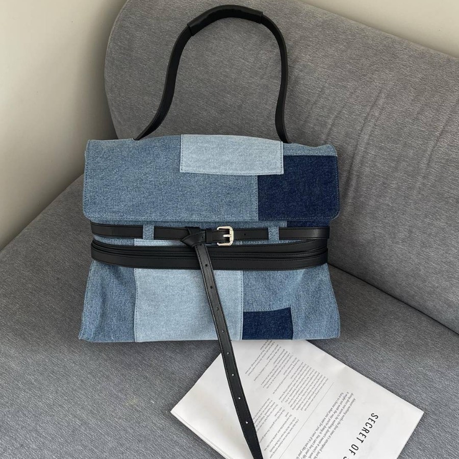 Moschin*o意大利轻奢潮流牛仔Tie Me手提包ins跨境高质感2025新款