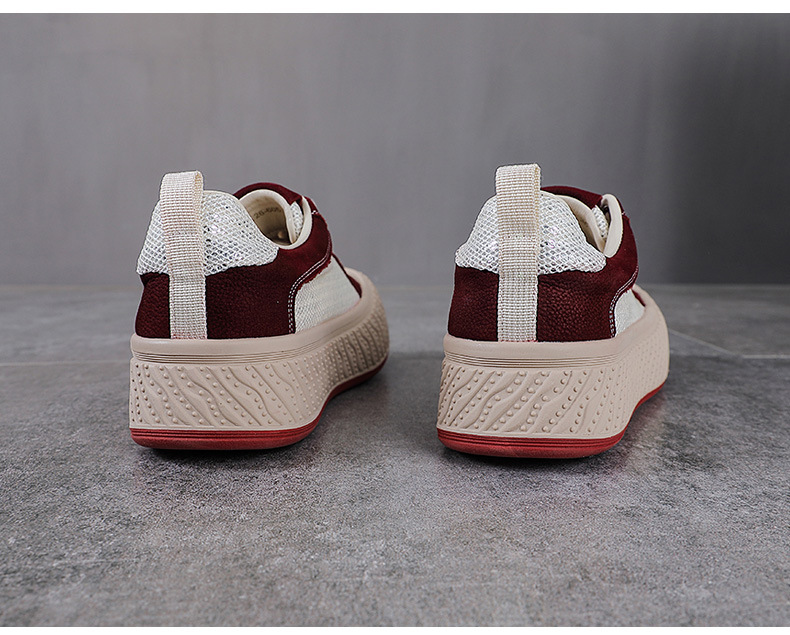 Giày sneaker nữ đế dày da thật lưới thoáng khí phối màu mũi to — màu đỏ chi tiết 12